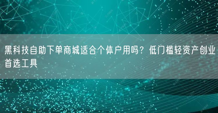 黑科技自助下单商城适合个体户用吗？低门槛